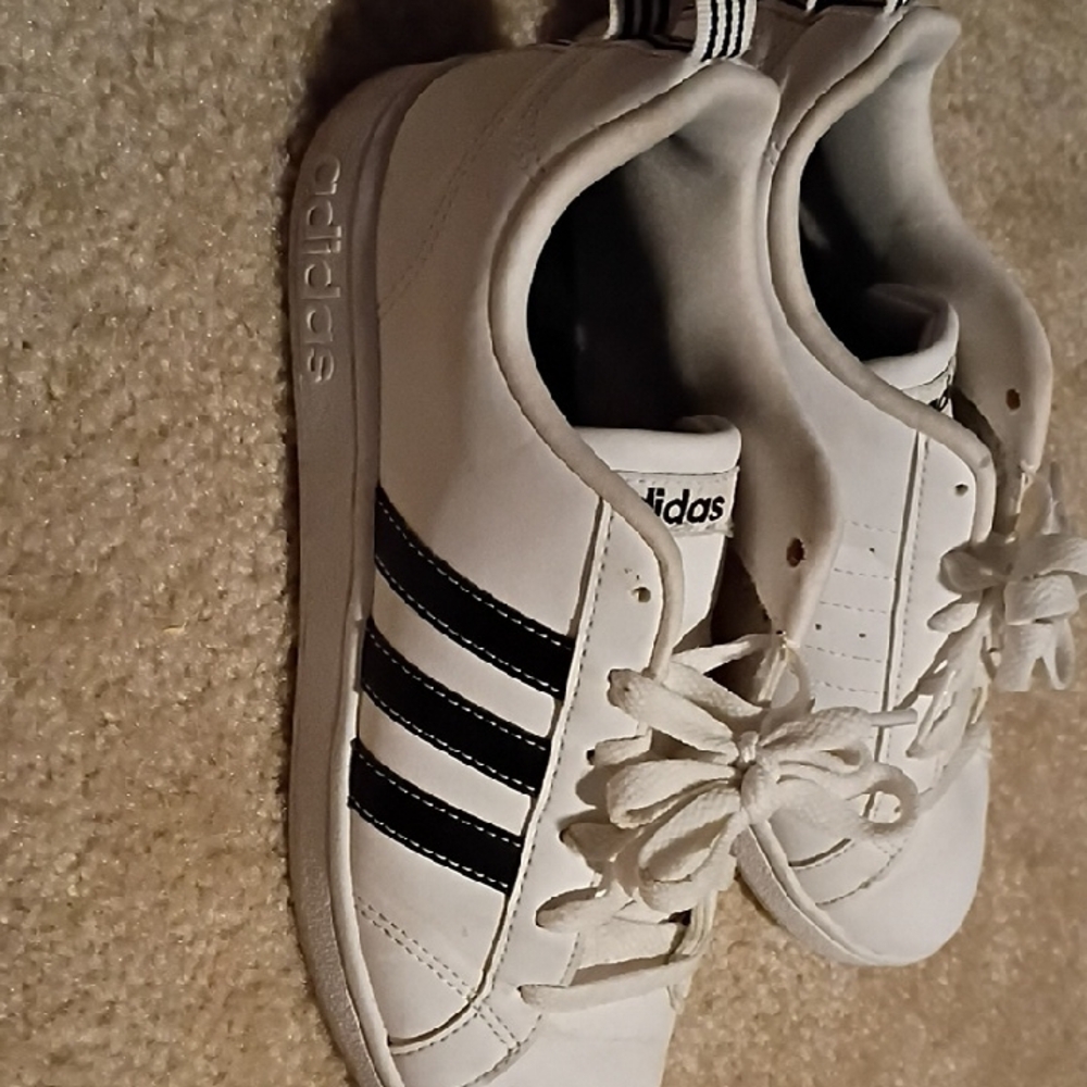 Adidas Kids White Sneakers with Black Stripes